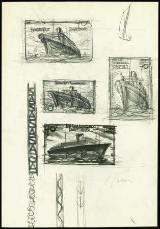 N°502 70c paquebot Pasteur Maquette projet signé Decaris