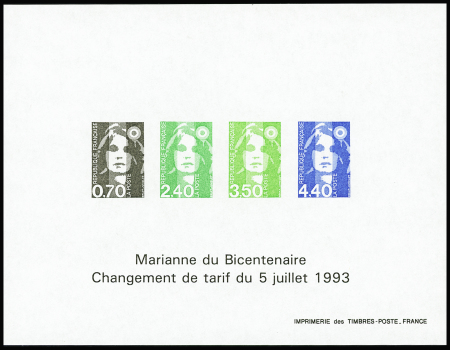N°2820/2822+2824 Marianne du bicentenaire bloc gom