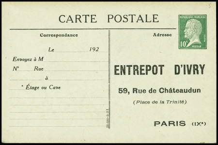 N°170 CP1  10c Pasteur "Entrepot d'Ivry" Paris IXè