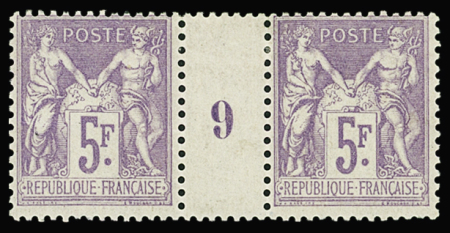 N°95 5f violet sur lilas millésime 9 neuf * TB