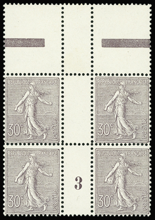 N°133 30c Semeuse lignée bloc de 4 haut de feuille