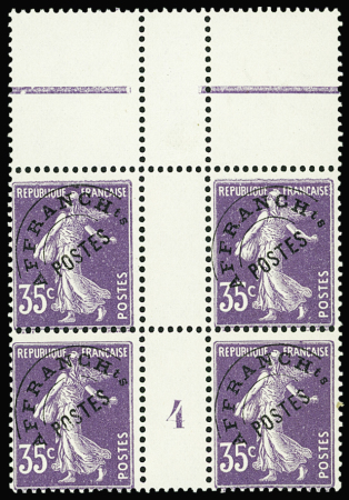 PREOBLITERES N°62 35c Semeuse violet bloc de 4 mil