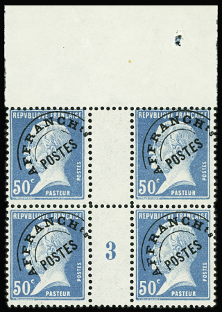 PREOBLITERES N°68 50c Pasteur bloc de 4 millésime 