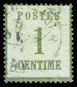 N°1b 1c vert-bronze burelage renversé obl TB