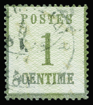 N°1b 1c vert-bronze burelage renversé obl TB