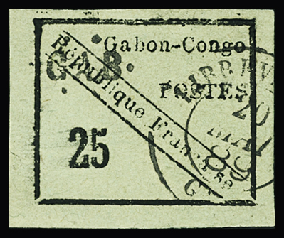 N°15 25c noir sur vert obl TB