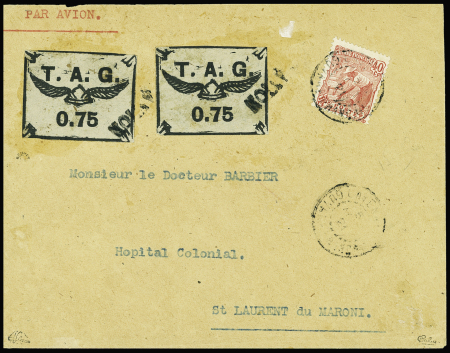 POSTE AERIENNE N°4 75c noir sur bleuté x2 sur lett