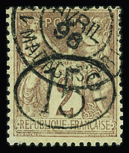 N°24 15 sur 2c lilas-brun sur paille obl TB