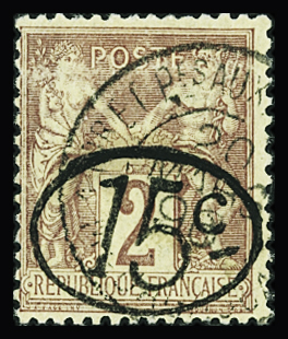 N°24 15c sur 2c lilas-brun obl TB