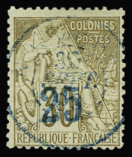 N°5 25 sur 30c brun (pli) obl TB