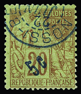 N°9B 5c sur 20c brique sur vert obl TB