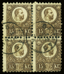 N°11 15kr brun bloc de 4 obl TB