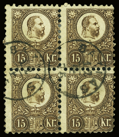 N°11 15kr brun bloc de 4 obl TB