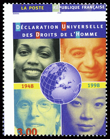 N°3208 3f Droits de l'Homme, variété piquage à cheval