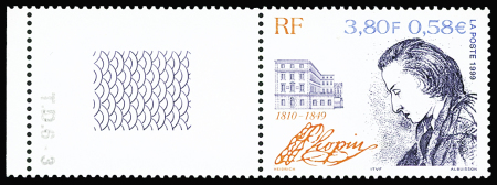 N°3287a 3f80 (0,58€) Frédéric Chopin, variété sans