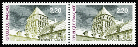 N°2462 2f20 Redon, variété vert jaune partiel tenant