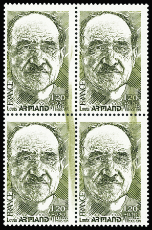 N°2148 1f20+30c Louis Armand, variété trainées vert-olive