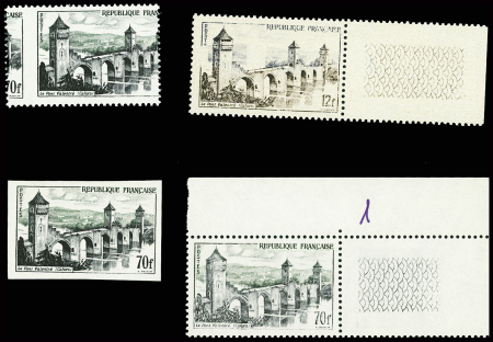 N°1039 12f Pont Valentré Cahors, lot de 4 timbres :