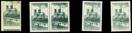 N°776 10f+6f Notre Dame de Paris, lot de 4 variétés
