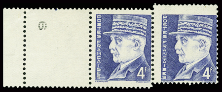 N°522 4f bleu, variété fort décalage de piquage dans