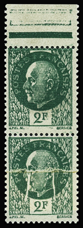 N°518b 2f vert en paire, variété impression sur raccord