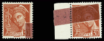 N°547e Mercure 30c rouge, 2 variétés impression sur