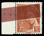 N°547e Mercure 30c rouge, 2 variétés impression sur