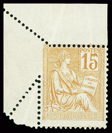 N°117 15c orange Mouchon, variété piquage oblique par