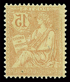 N°125 15c vermillon Mouchon retouché, variété impression