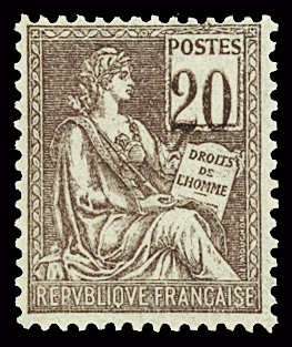 N°113a 20c brun-lilas Mouchon, variété chiffre très