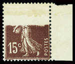 N°189 15c brun-lilas Semeuse, variété impression absente