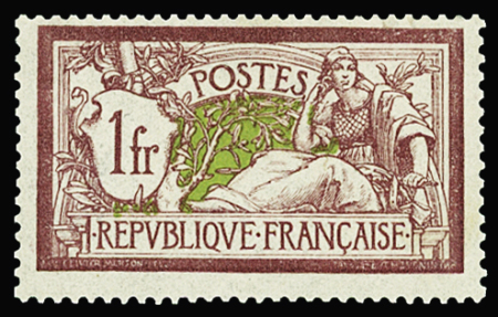 N°121d 1f lie-de-vin et olive, variété double teinte