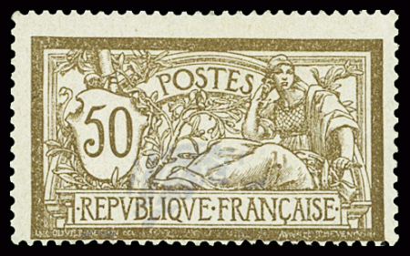 N°120b 50c brun et gris, variété centre (très) déplacé,