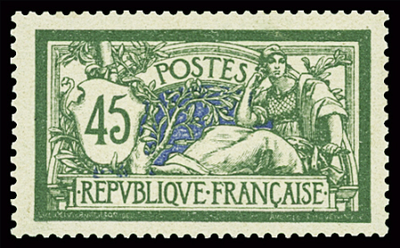N°143 45c vert et bleu, variété Double teinte de fond,