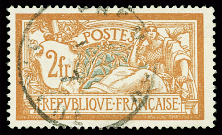 N°145c 2f orange et vert-bleu, variété Ecusson brisé,