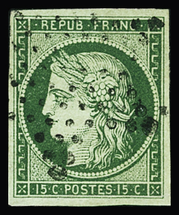 N°2b 15c vert foncé, obl. étoile, TB. Signé Calves,