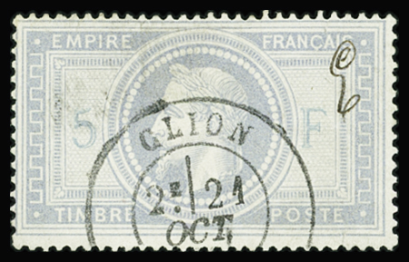 N°33 5f violet gris, obl. càd Glion (Suisse), avec