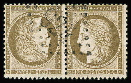 N°58c 10c brun sur rose, paire tête-bêche, obl. GC 924