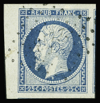 N°10 25c bleu, obl, avec très grande marge, + 1 voisin,