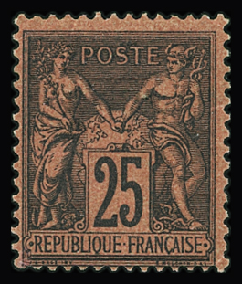 N°91 25c noir sur rouge (II), neuf * (infime trace),