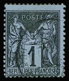 N°84 1c noir sur bleu de Prusse, oblitéré càd léger,