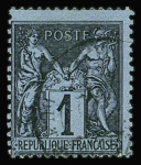 N°84 1c noir sur bleu de Prusse, oblitéré càd léger,