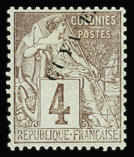 N°18a 4c. lilas-brun s. gris, variété sans "N" à Guyane,