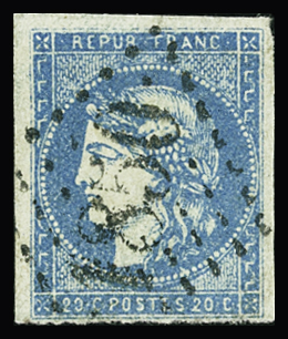 N°44B 20c bleu, obl GC 1850, TB. Signé Calves