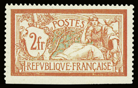 N°145 2fr orange et vert bleu, variété dentelé sur