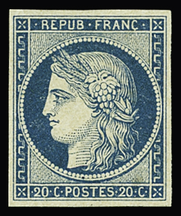 N°8 20c bleu sur jaunâtre dit "Durrieu", neuf sans