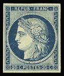N°8 20c bleu sur jaunâtre dit "Durrieu", neuf sans