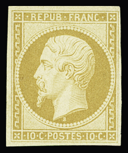N°9c 10c bistre-jaune, réimpression de 1862, neuf *