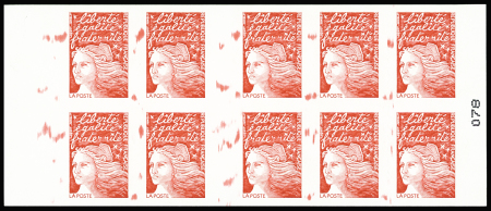 N°3085-C3, carnet de 10, variété maculage d'encre rouge,