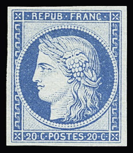 N°37f 20c bleu clair, Réimpression Granet, neuf *,